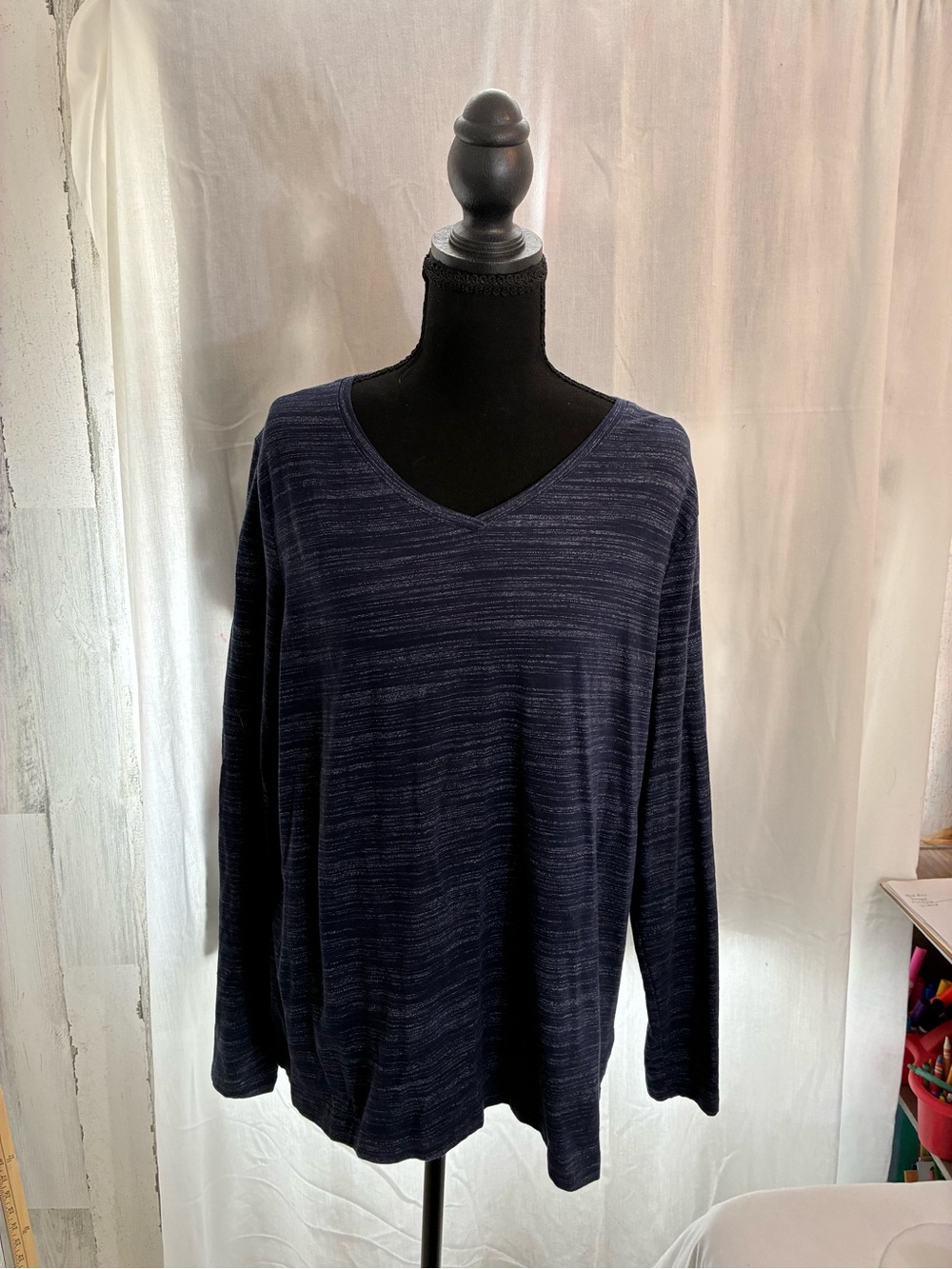 croft & barrow Navy Heather V-Neck Long Sleeve Top
